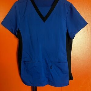 Scrubstar Women's Royal Blue and Black V-Neck Top